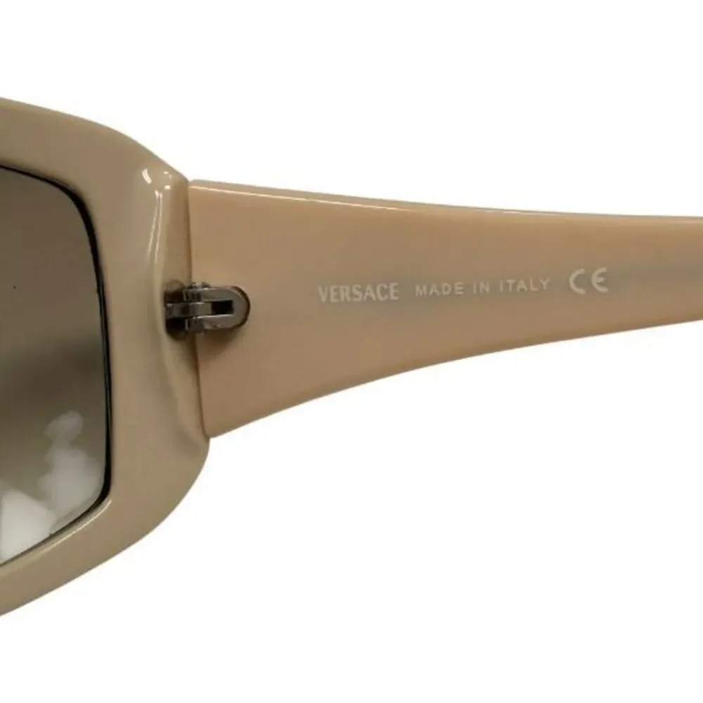 Versace Model 4069-B Sunglasses Beige Tan Crystal Greca Pattern Wrap/Shield Y2k